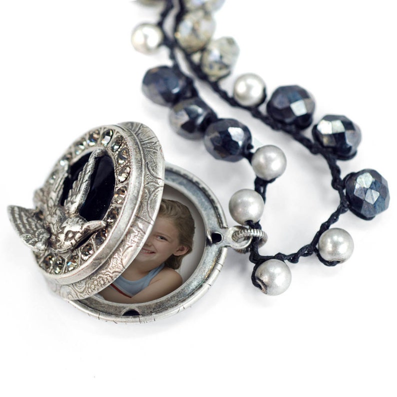 Bird Lover N1357 Locket Necklace Bird Jewelry Bird Locket Locket Pendant Boho Necklace Crochet Necklace Hand Knotted Necklace