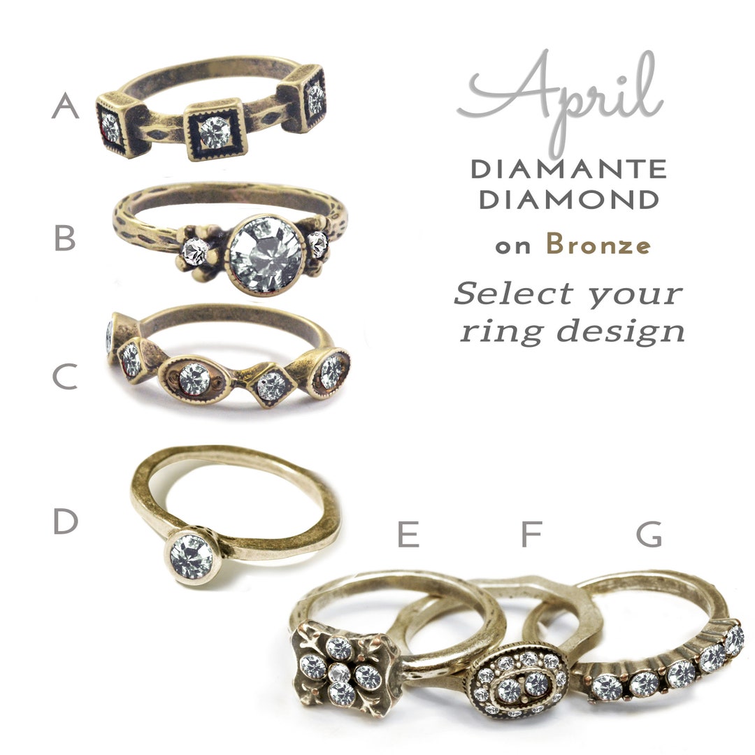 Diamond April Birthstone Ring: Antique Bronze Stacking Ring - Etsy