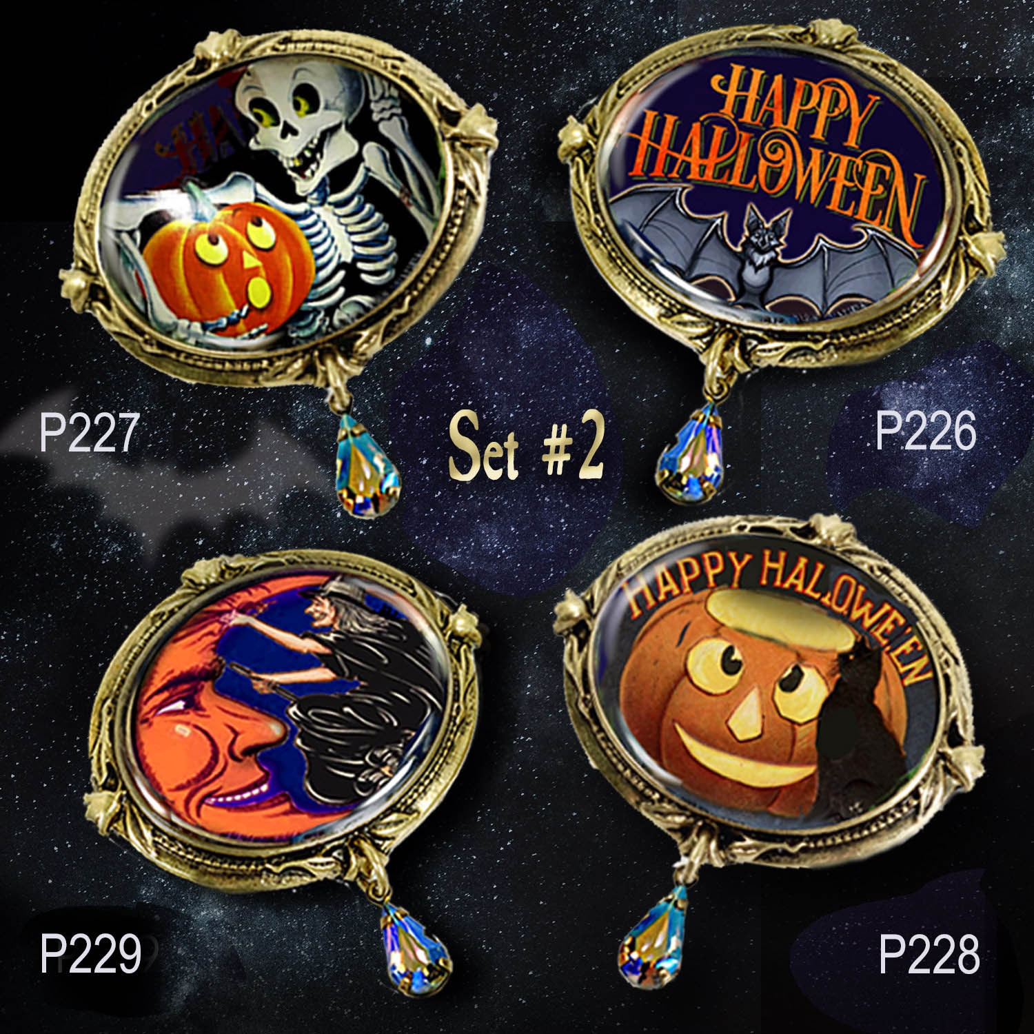 Vintage Halloween Witch Pin: Enamel Crystal Teardrop Brooch - Etsy