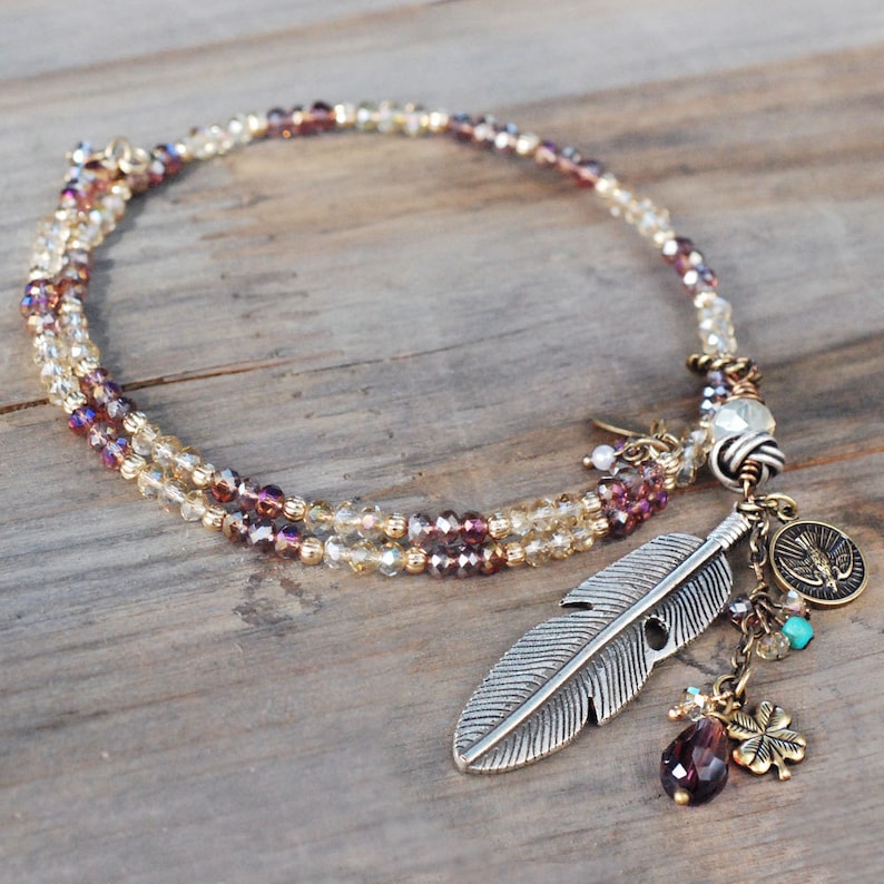 Beaded Boho Choker Bead Choker N1418 Boho Feather Necklace Gypsy Necklace Hippie Jewelry Boho Jewelry Gypsy Jewelry Hippie Necklace