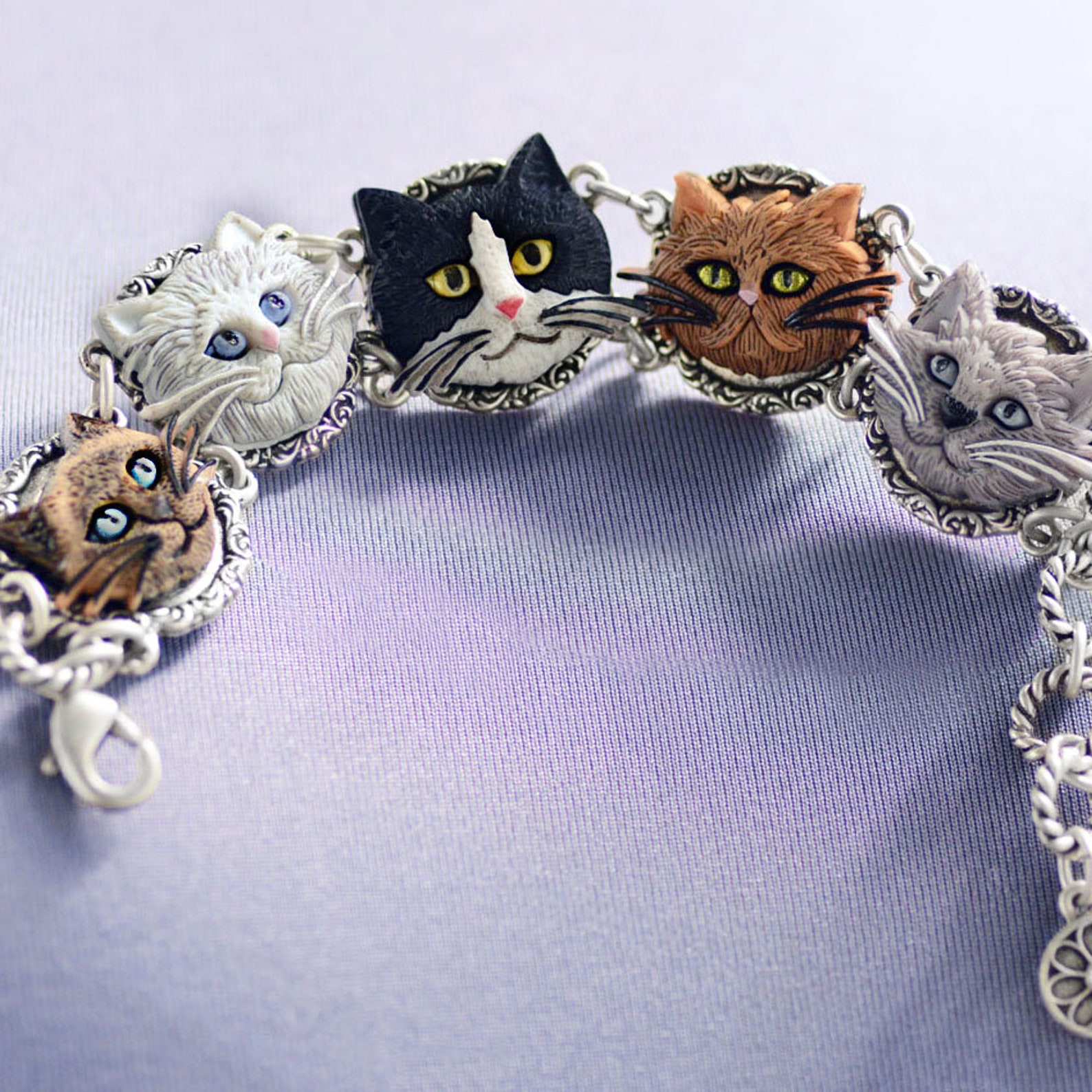 Cat Faces Bracelet Cat Jewelry Kitten Bracelet Gift for Cat Etsy