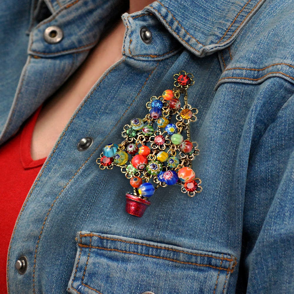 Christmas Tree Pin, Christmas Brooch, Christmas Jewelry, Christmas Pins, Millefiori Beads Holiday, Holiday Jewelry, Tree Pin, Xmas Tree P185