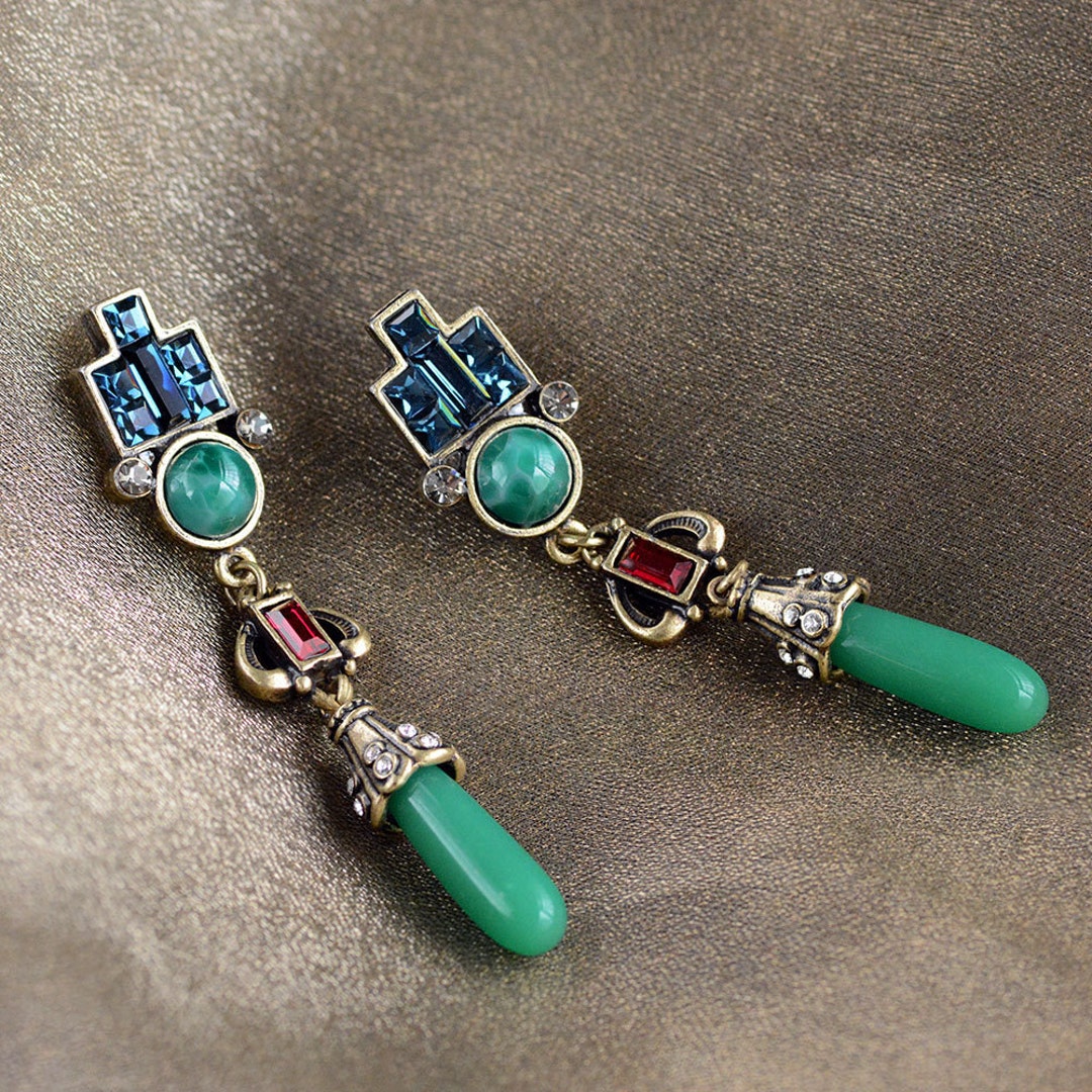 Art Deco Jade Earrings, Vintage Jewelry, Jade Jewelry, Green Earrings ...