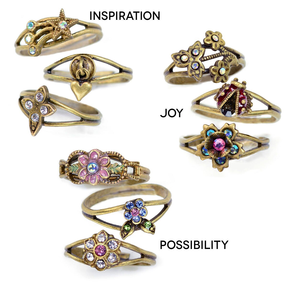 stack ring - etsy Images High Quality Grahic Adjustable Stack Rings Set: Crystal Flower, Heart, Star - Size 5-7 - Etsy