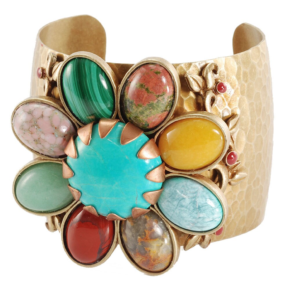 Gemstone Southwest Flower Cuff Statement Bracelet, Western