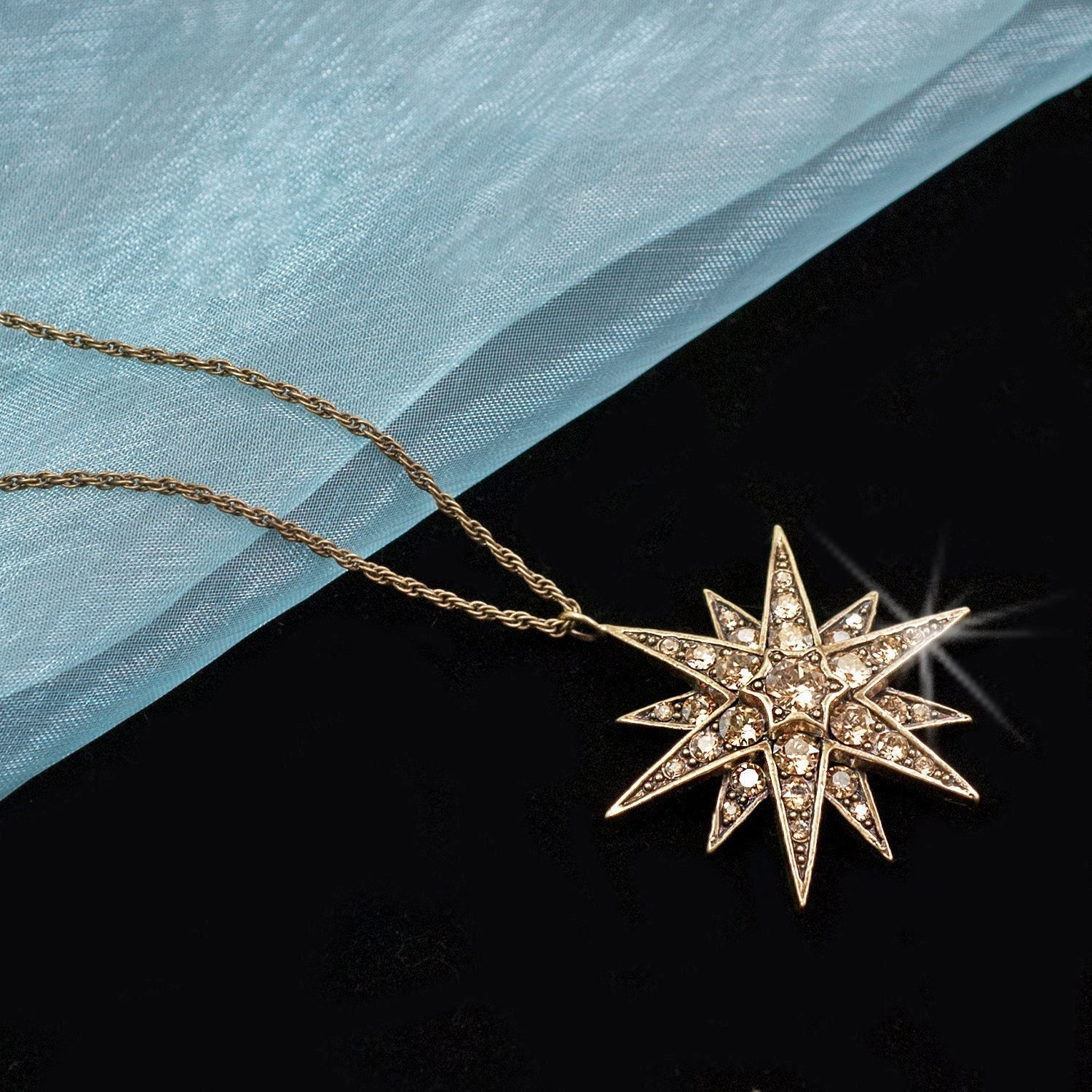 Star Pendant Necklace, Vintage Celestial Silver Star Star Pendant Necklace, Vintage Celestial Silver Star