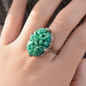 Vintage Jade Glass Ring, Art Deco Ring, Vintage Jewelry, Green Ring, 1920s Ring, 1920s Jewelry, Chinese Jade Glass, Asian Jewelry, Ring R132