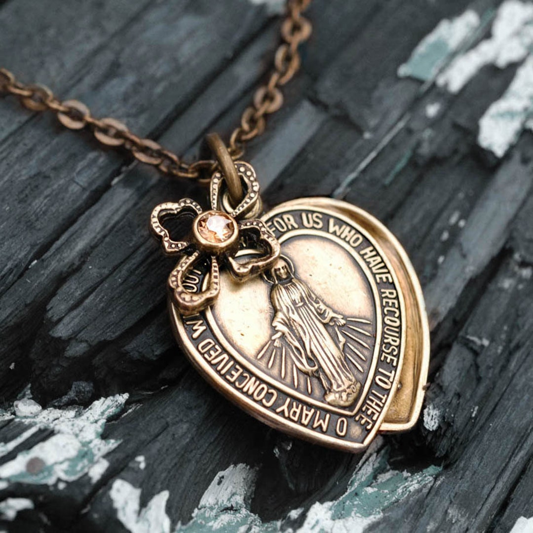 Virgin Mary Locket Necklace: Lord's Prayer Inscription, First Communion ...