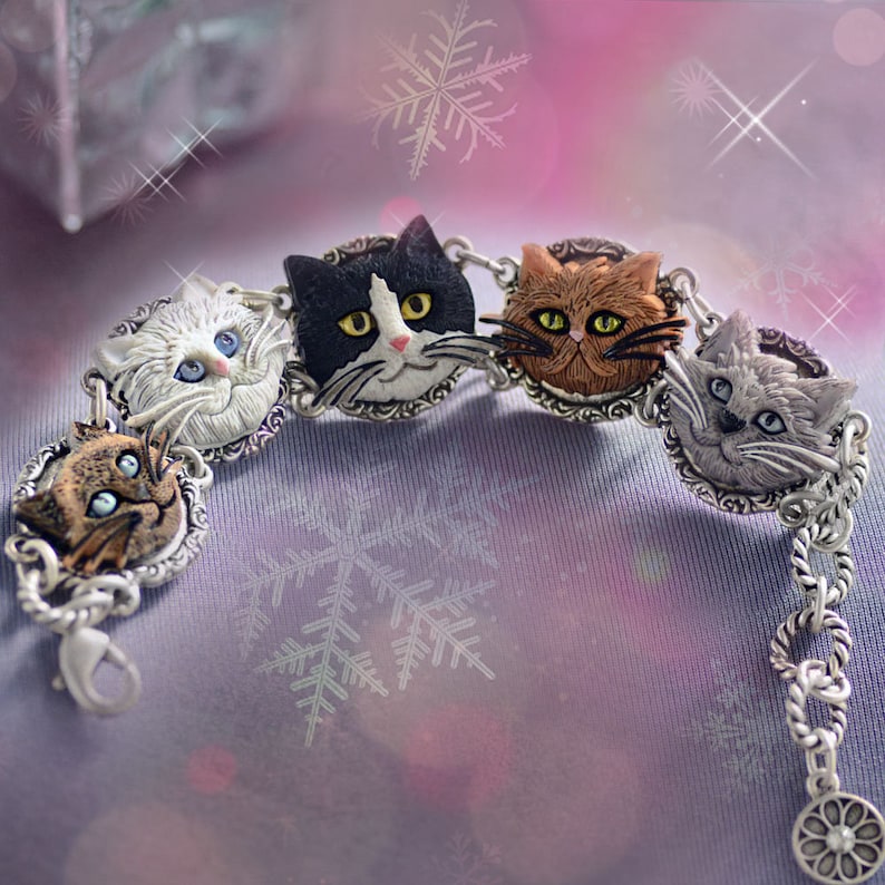 Cat Faces Bracelet Cat Jewelry Kitten Bracelet Gift for Cat Etsy