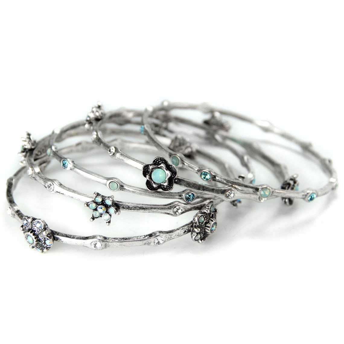 Bangle Bracelets Stackable Bracelets Crystal Stack Etsy