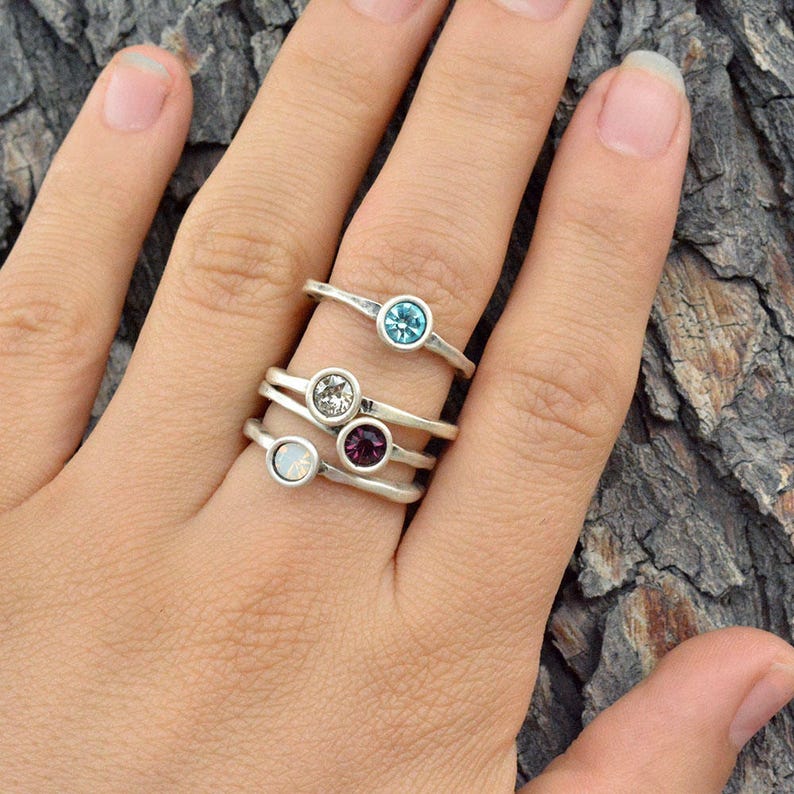 Birthstone Ring Delicate Ring Stackable Birthstone Ring Etsy