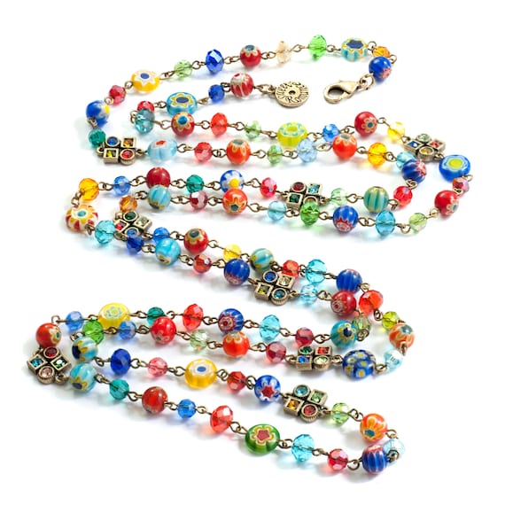 Long Millefiori Glass Beads Necklace Millefiori Necklace Beaded