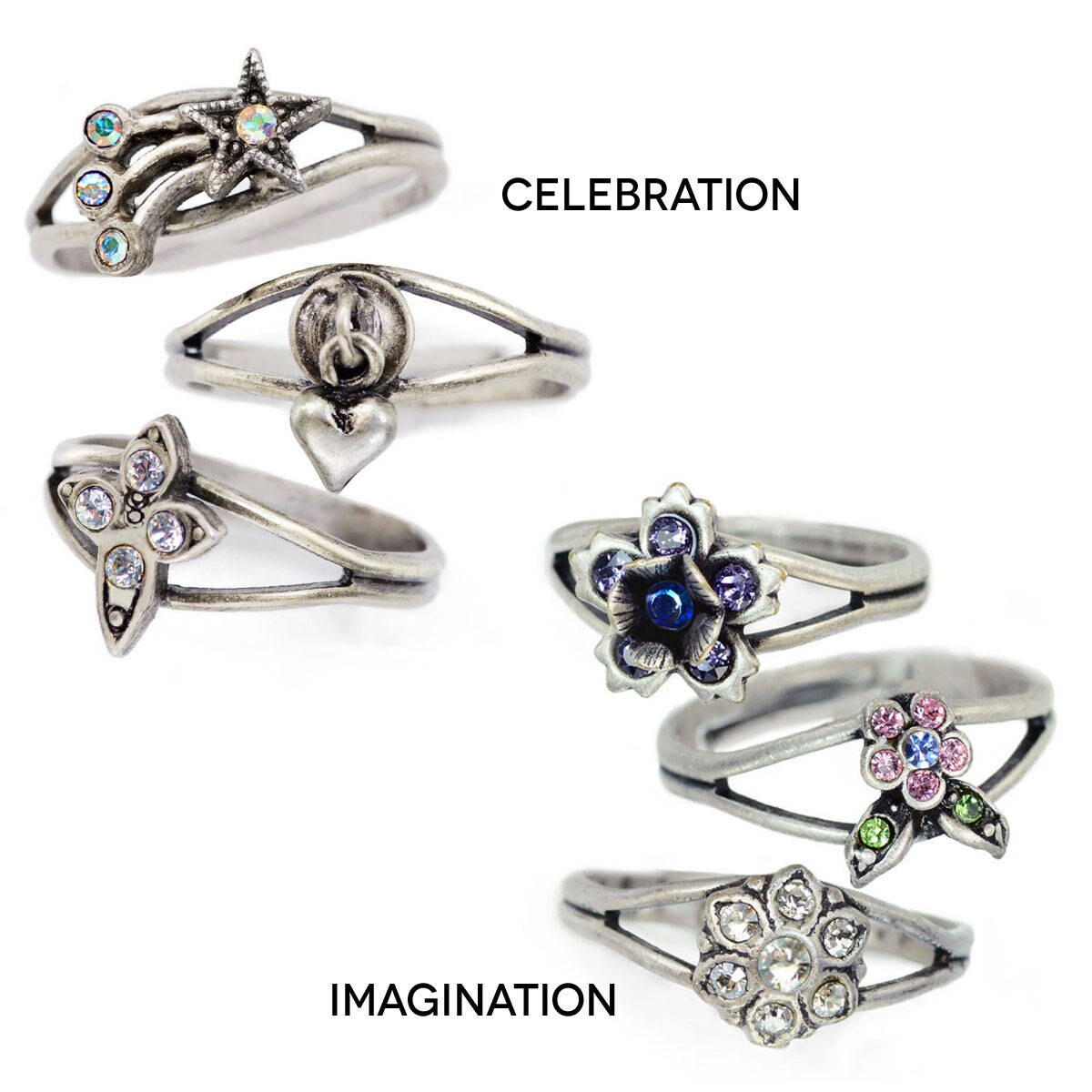 stack ring - etsy Images High Quality Grahic Adjustable Stack Rings Set: Crystal Flower, Heart, Star - Size 5-7 - Etsy