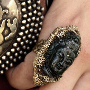 Art Deco Buddha Ring: Marcasite Zen Yoga Jewelry