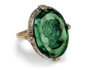 Cameo Intaglio Ring, Emerald stone ring, Amethyst Ring, Vintage Ring, Cocktail Ring, Antique Ring, Statement Ring R130