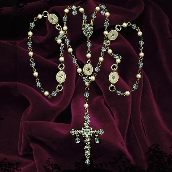 Rosary, French Rosary, Vintage Rosary, Victorian Rosary, Pearl 