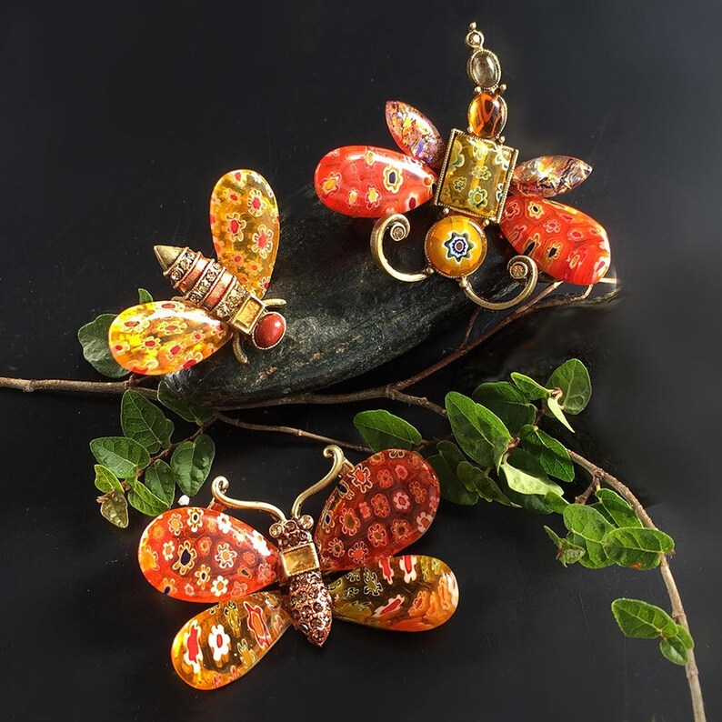 Earrings glass motif Ancient Dragonfly Green