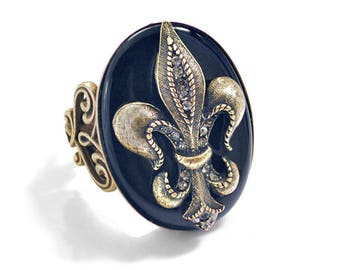 Fleur de lis Ring, Anillo Francés, Joyería Francesa, Anillo Nueva Orleans, Anillo Francés Vintage, Anillo De Plata, Anillo De Oro, Anillo Antiguo R533