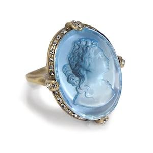 Cameo Intaglio Ring, Sapphire Blue stone ring, Sky Blue Stone Ring, Emerald Vintage Ring, Cocktail Ring, Antique Ring, Statement Ring R130