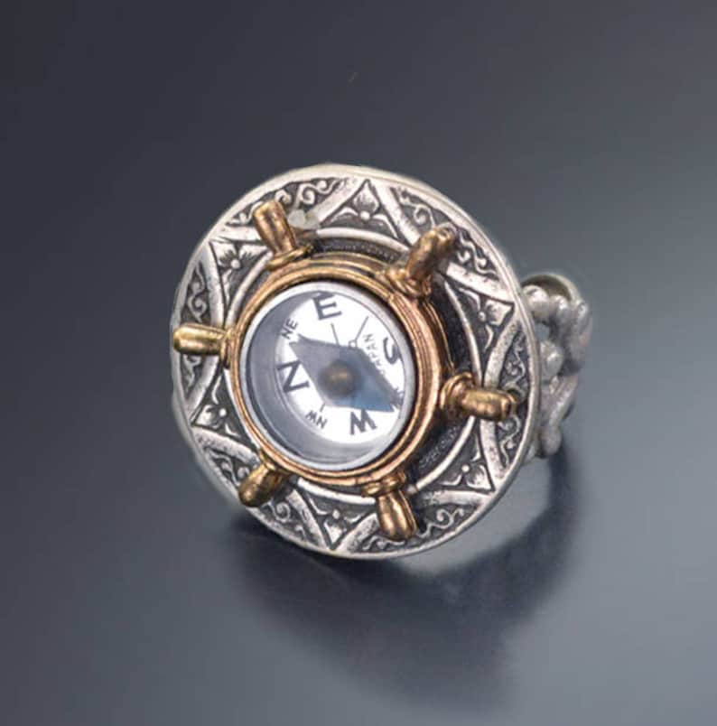 Compass Ring, Miniature Compass, Compass Jewelry, Ship Wheel Jewelry, Vintage Ring, Antique Compass Ring, Antique Compass Jewelry R545 image 1