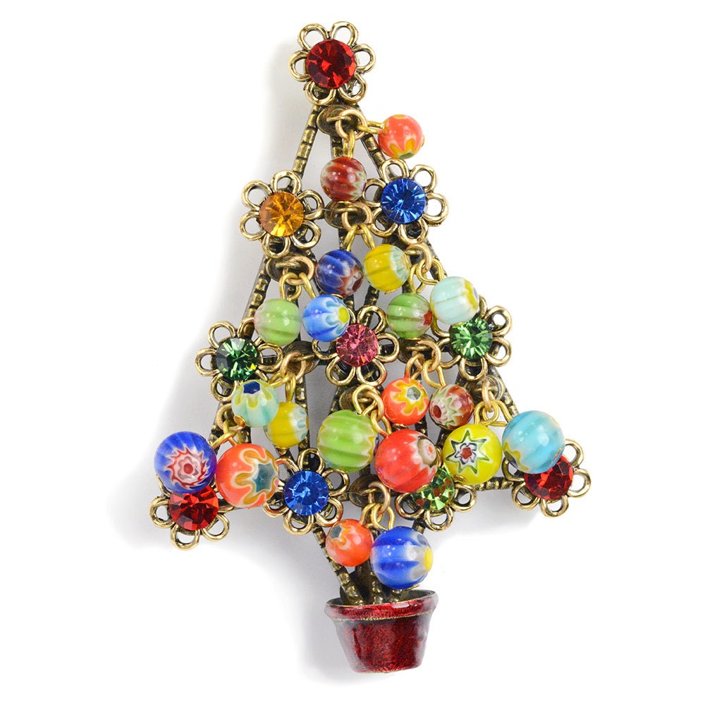 Christmas Tree Pin, Christmas Brooch, Christmas Jewelry, Christmas Pins, Millefiori Beads Holiday, Holiday Jewelry, Tree Pin, Xmas Tree P185