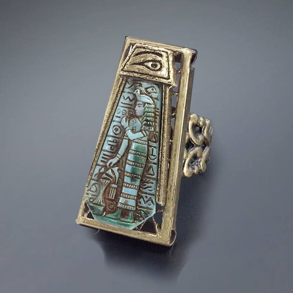 Blue Goddess Vintage Egyptian ring, Ancient Egyptian Jewelry, Egyptian Revival Ring, Goddess Jewelry, Cleopatra Ring, Antique Ring R568