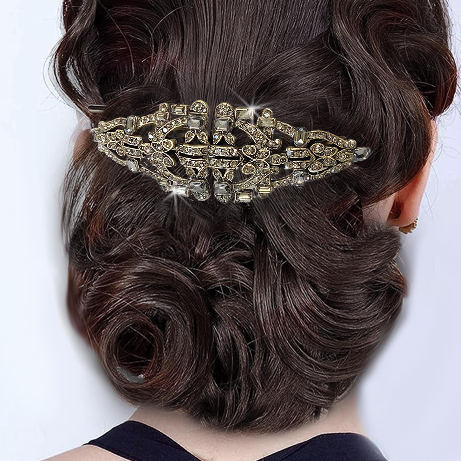 ヘアアクセサリー TATIANA Heart Classic Double Bone Hairpin HB2217 Vintage Art Deco Crystal Barrette, Long for Thick Hair