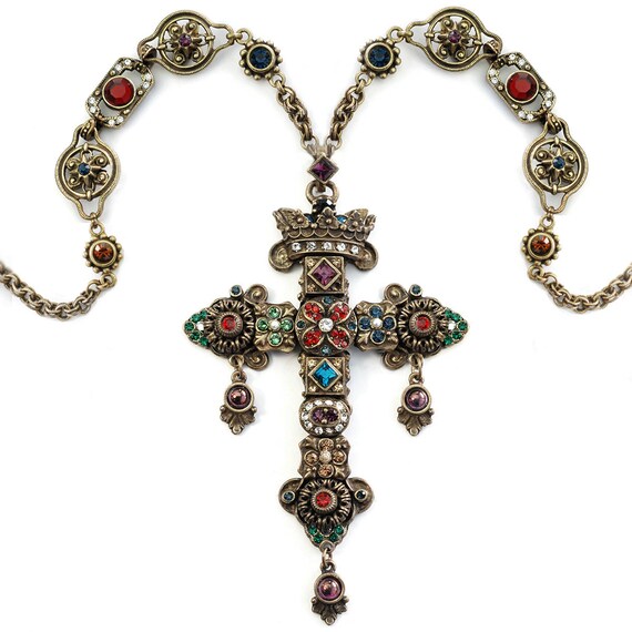 Gothic Jewel Cross Statement Necklace, Renaissance Necklace Gothic Jewel Cross Statement Necklace, Renaissance Necklace