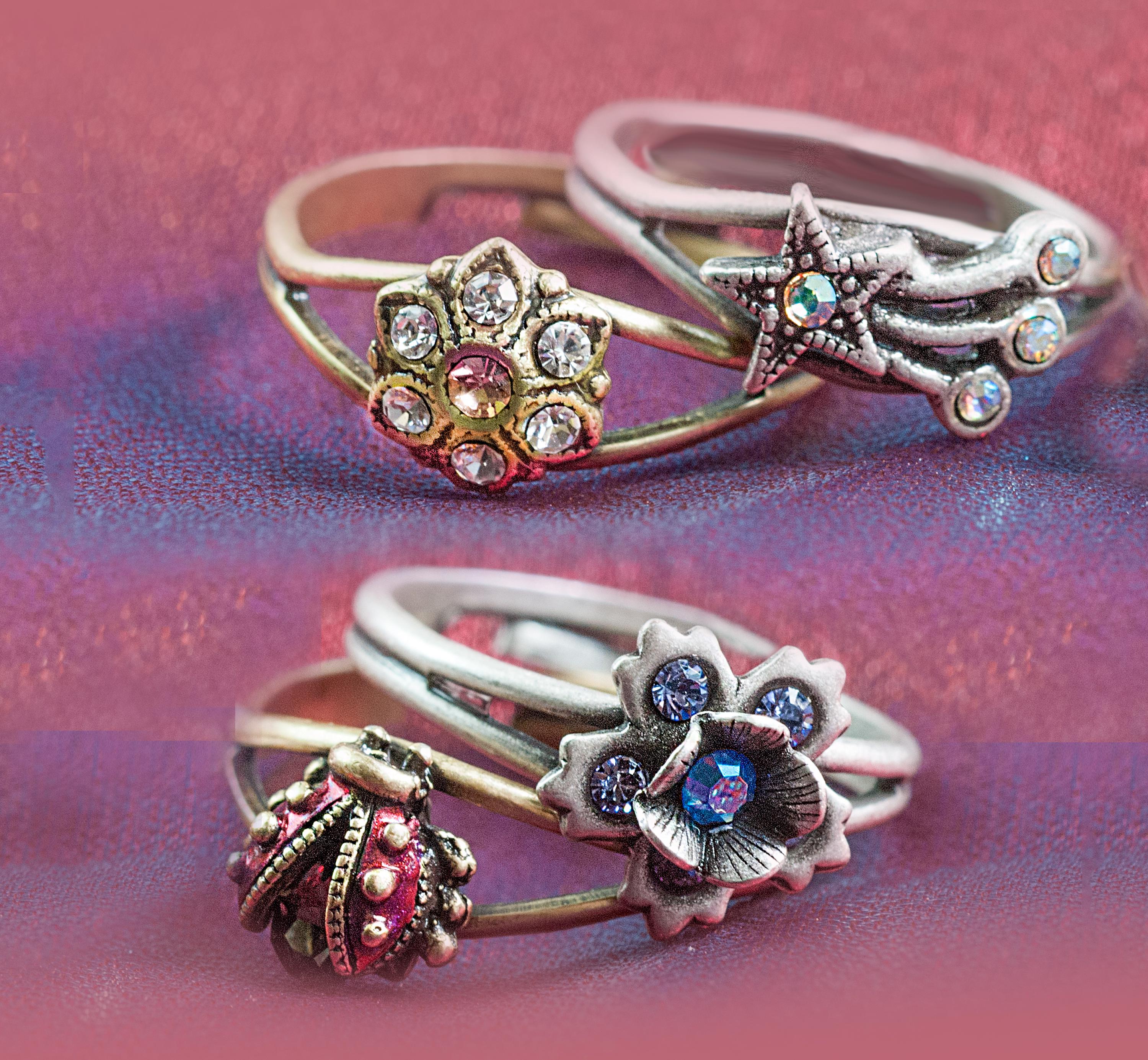 stack ring - etsy Images High Quality Grahic Adjustable Stack Rings Set: Crystal Flower, Heart, Star - Size 5-7 - Etsy