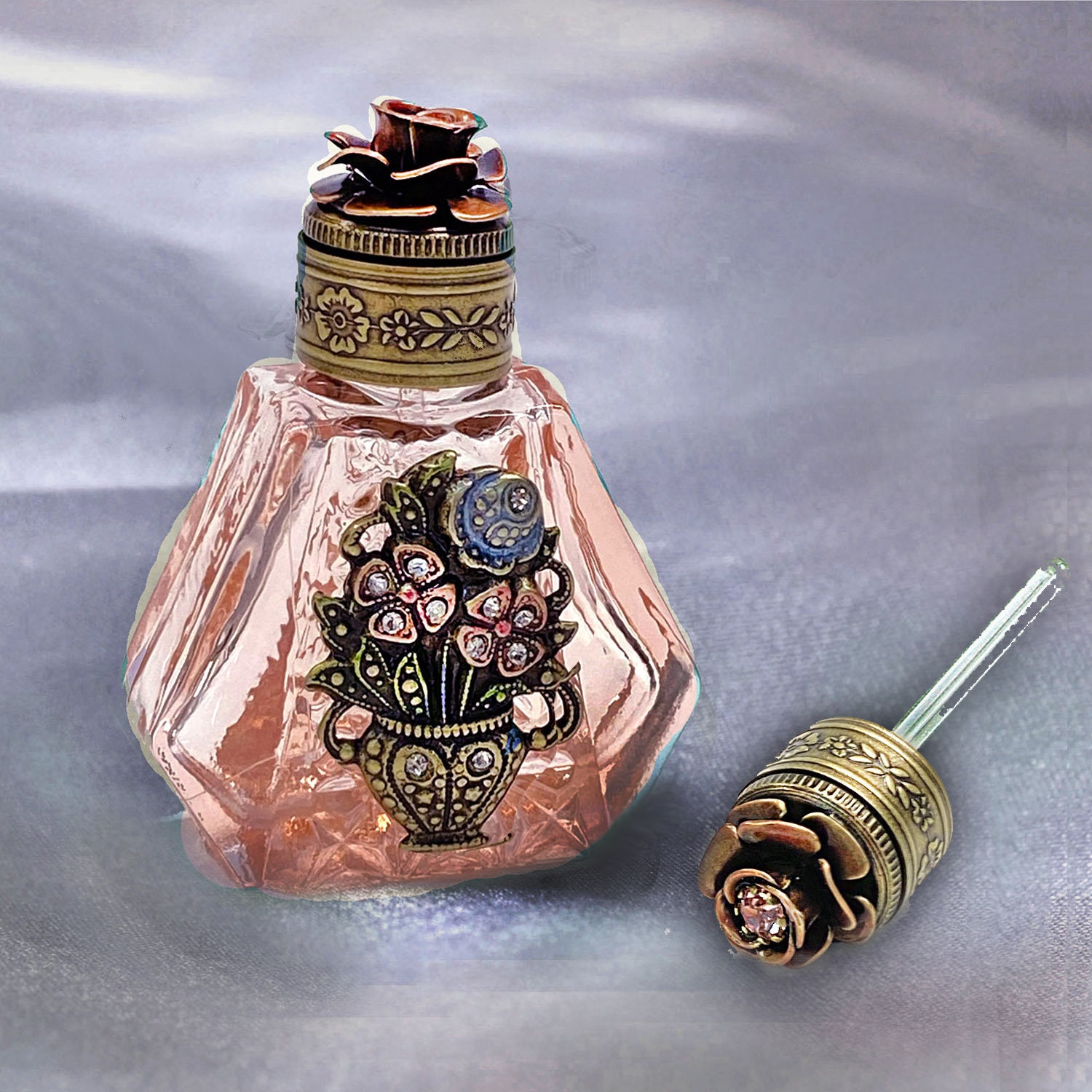 Hand Drawn Watercolor Bottle Perfume Painted Pink Blue Tones Stock