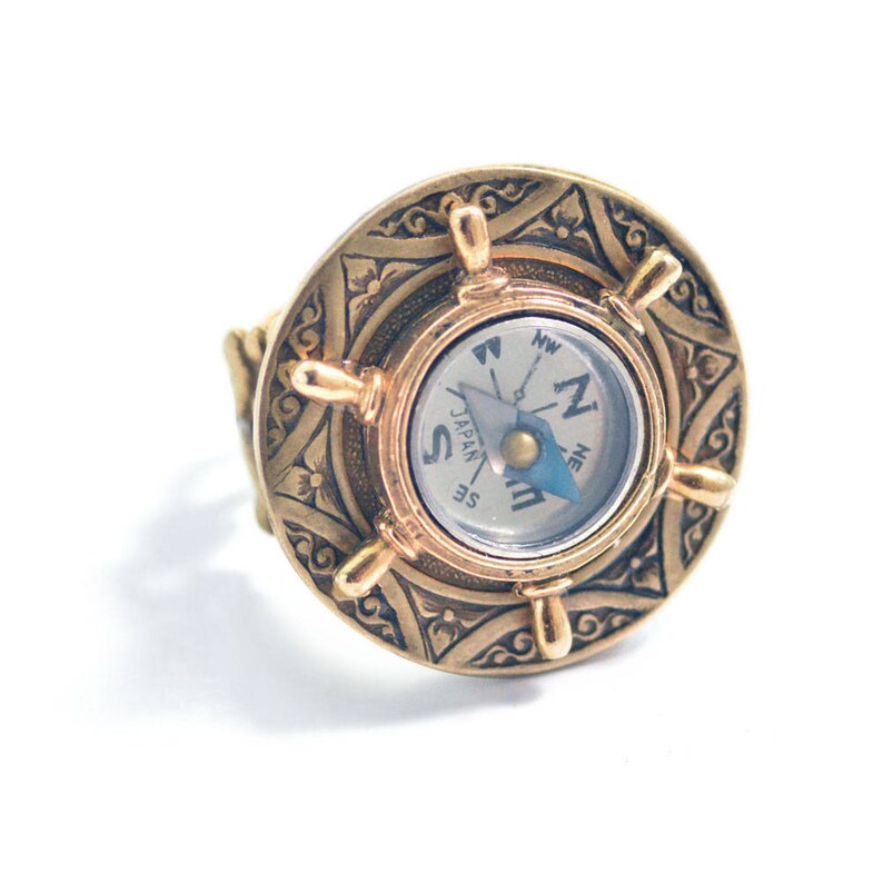 Compass Ring, Miniature Compass, Compass Jewelry, Ship Wheel Jewelry, Vintage Ring, Antique Compass Ring, Antique Compass Jewelry R545 image 2