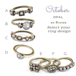 Opal Birthstone Ring: Vintage Bronze Stacking Ring