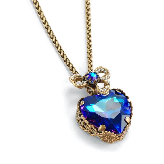 ■VINTAGE HOLLYWOOD■ Colorful Heart Necklace VH2313NE008B Hollywood Crystal Heart Necklace - Pendant Necklaces | Sweet