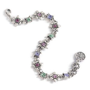 Silver Flowers Link Bracelet, Pastel Crystal Flower Bracelet, Clematis Flower Jewelry, Flower Jewelry, BR568