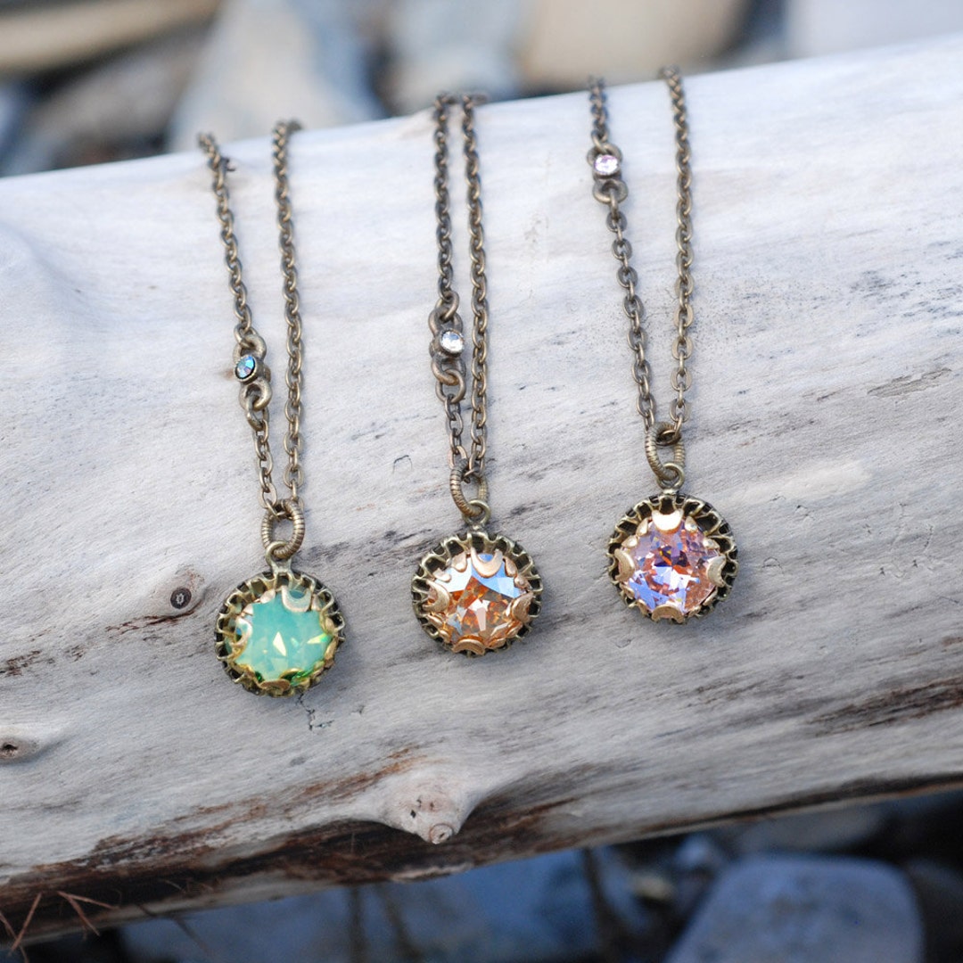 Crystal Dot Necklace, Tiny Crystal Station Necklace, Delicate Necklace ...