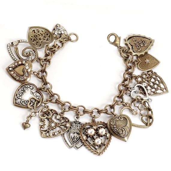 Vintage Heart Charm Bracelet Victorian Heart Lockets Vintage