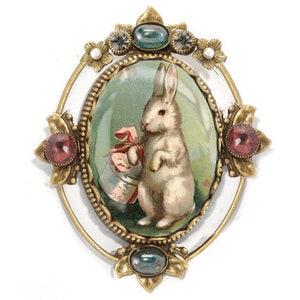 Vintage Bunny Pin, Spring Bunny Brooch, Easter pin, Easter gifts, Rabbit lover gifts, Easter egg pin P330