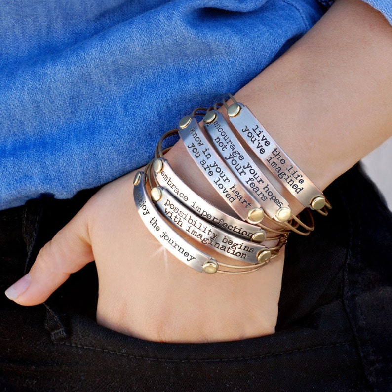Inspirational Bracelet, Motivational Bracelet, Inspirational Jewelry, Quote Bracelet, Message Bracelet, Stamped Bracelet, Engraved Words 