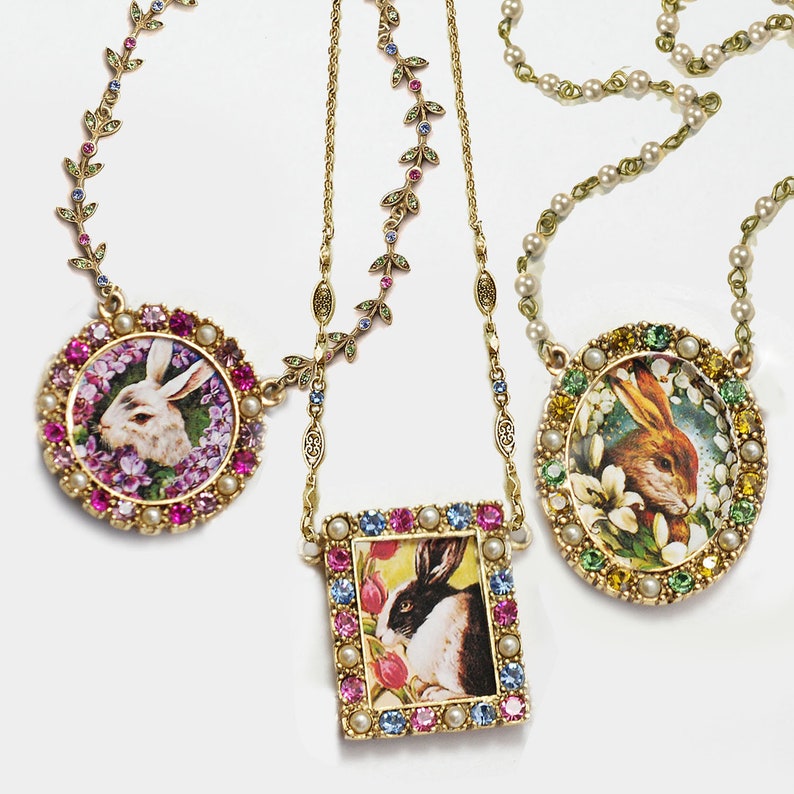 Rabbit Necklace Bunny Necklace Enamel Jewelry Vintage Etsy