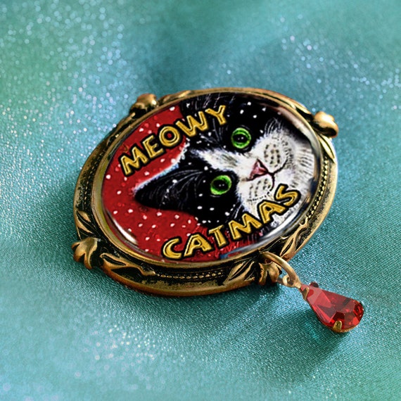 Meowy Catmas Enamel Cat Pin: Christmas Jewelry Gift - Etsy