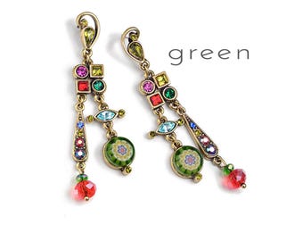 ブルーのミルフィオリガラスイヤリング：ミッドセンチュリーモダン