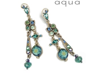 Turquoise Millefiori Murano Glass Earrings: Mid Century Modern Jewelry