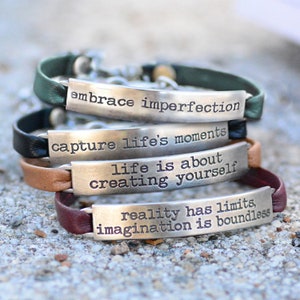 Inspirational Bracelet, Leather Bracelet, Inspirational Jewelry, Motivational Jewelry, Best Friend Gift, Stackable Bracelets, Boho Bracelet image 7