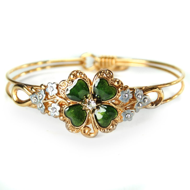 Bracelet de la Saint-Patrick, trèfle à 4 feuilles, trèfle, bonne chance, bracelet bracelet porte-bonheur, vert, irlandais, bijoux de la Saint-Patrick BR350 image 2