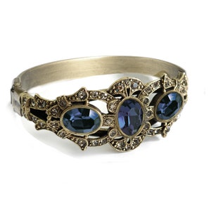 Victorian Sapphire Blue Crystal Statement Bracelet, Ruby, Garnet, Emerald Green, Czech Vintage bracelet, BR255