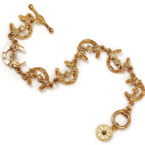 Horseshoe Link Bracelet, Gold Cowgirl Horseshoe Bracelet, Good Luck Bracelet, Lucky Bracelet, Horseshoe Charms BR281