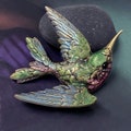 Iridescent Hummingbird Pin Brooch: Vintage Style USA Jewelry