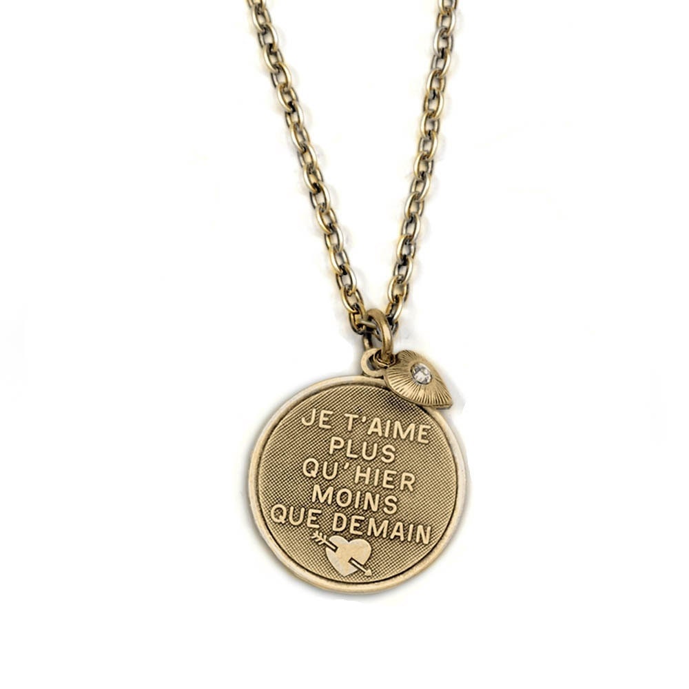 Médaille Cœur Gravée "Je T'aime Aujourd'hui Plus Qu'hier Et Bien Moins Que Demain" - Acier Inoxydable, Neuf Avec étiquettes