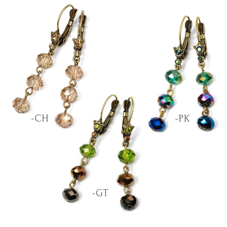 Triple Bead Dangle Earrings Multiple Bead Earrings Crystal Etsy