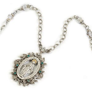Virgin Mary Necklace: Miraculous Medal, Swarovski Crystal, Religious Jewelry